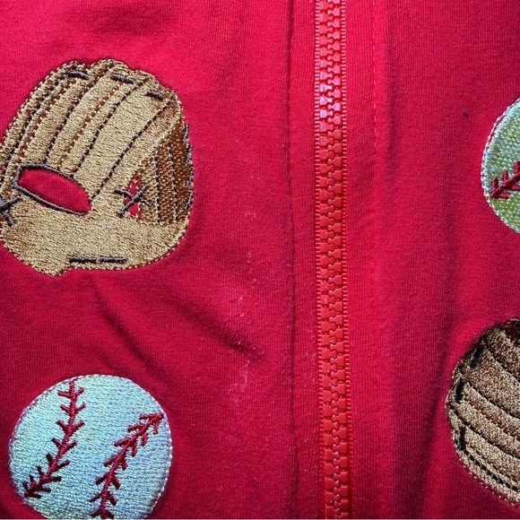 Belle Pointe Novelty Zip Up Cardigan Size L Cotton Baseball Softball Embroidery - Picture 5 of 8